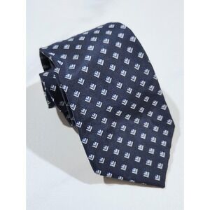 Polo Ralph Lauren Handmade Silk Tie Navy Blue  Geometric Preppy Made In USA